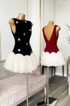 Beryl 3D Flower Patchwork Tulle Mini Dress in Red Avalabel