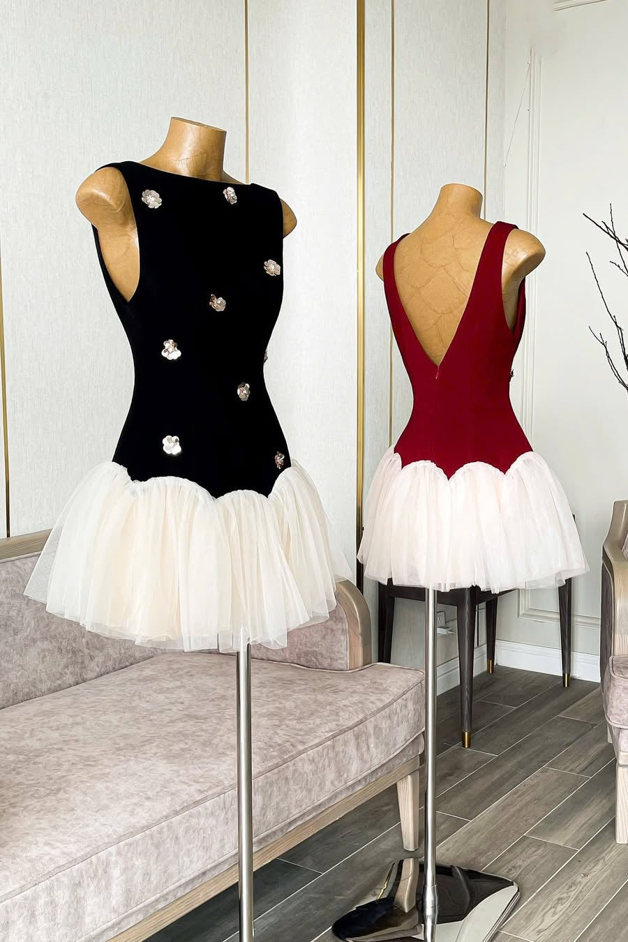 Beryl 3D Flower Patchwork Tulle Mini Dress in Red Avalabel