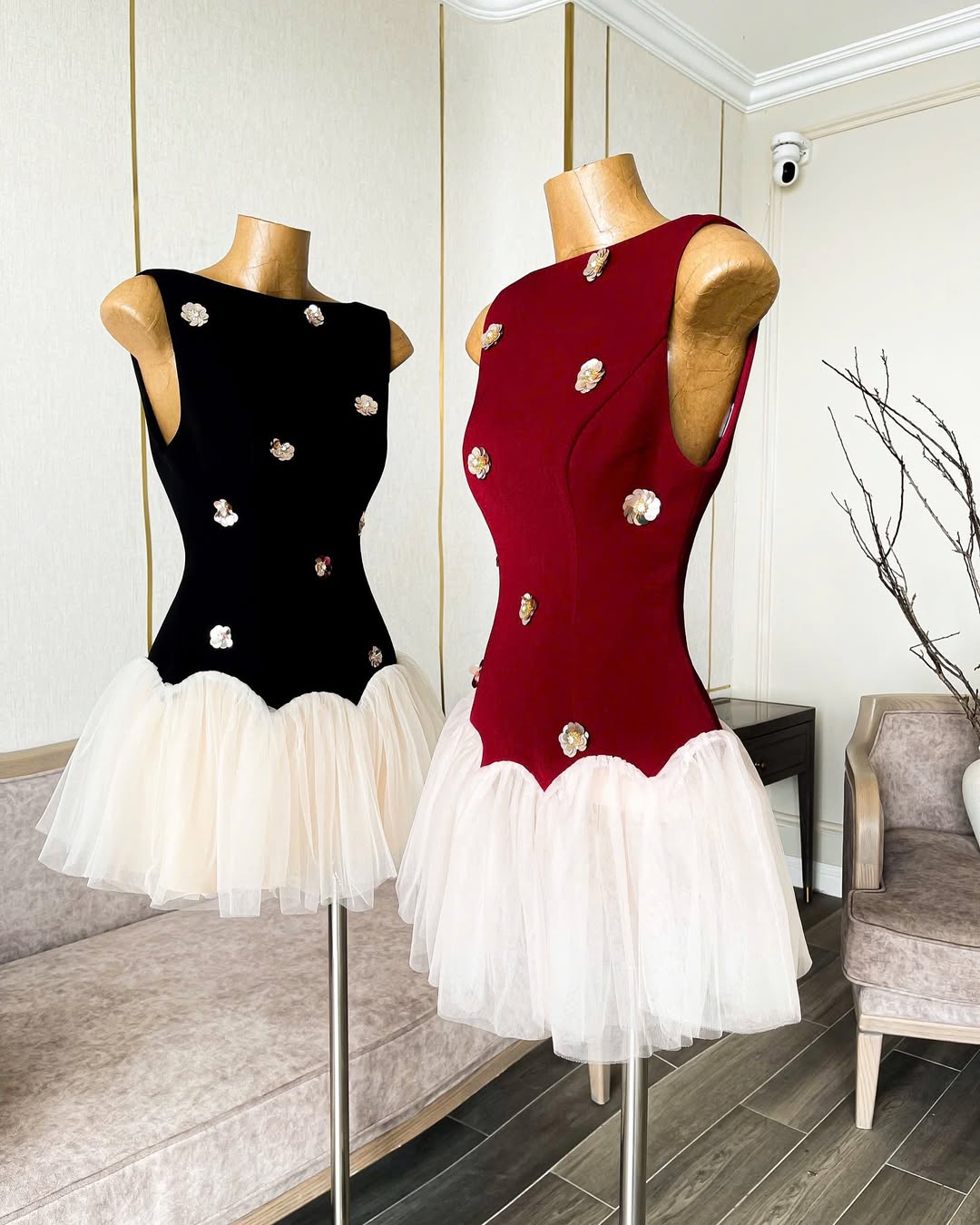 Beryl 3D Flower Patchwork Tulle Mini Dress in Red Avalabel