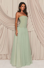 Sabrina Tulle Strapless Maxi Dress - Green Avalabel