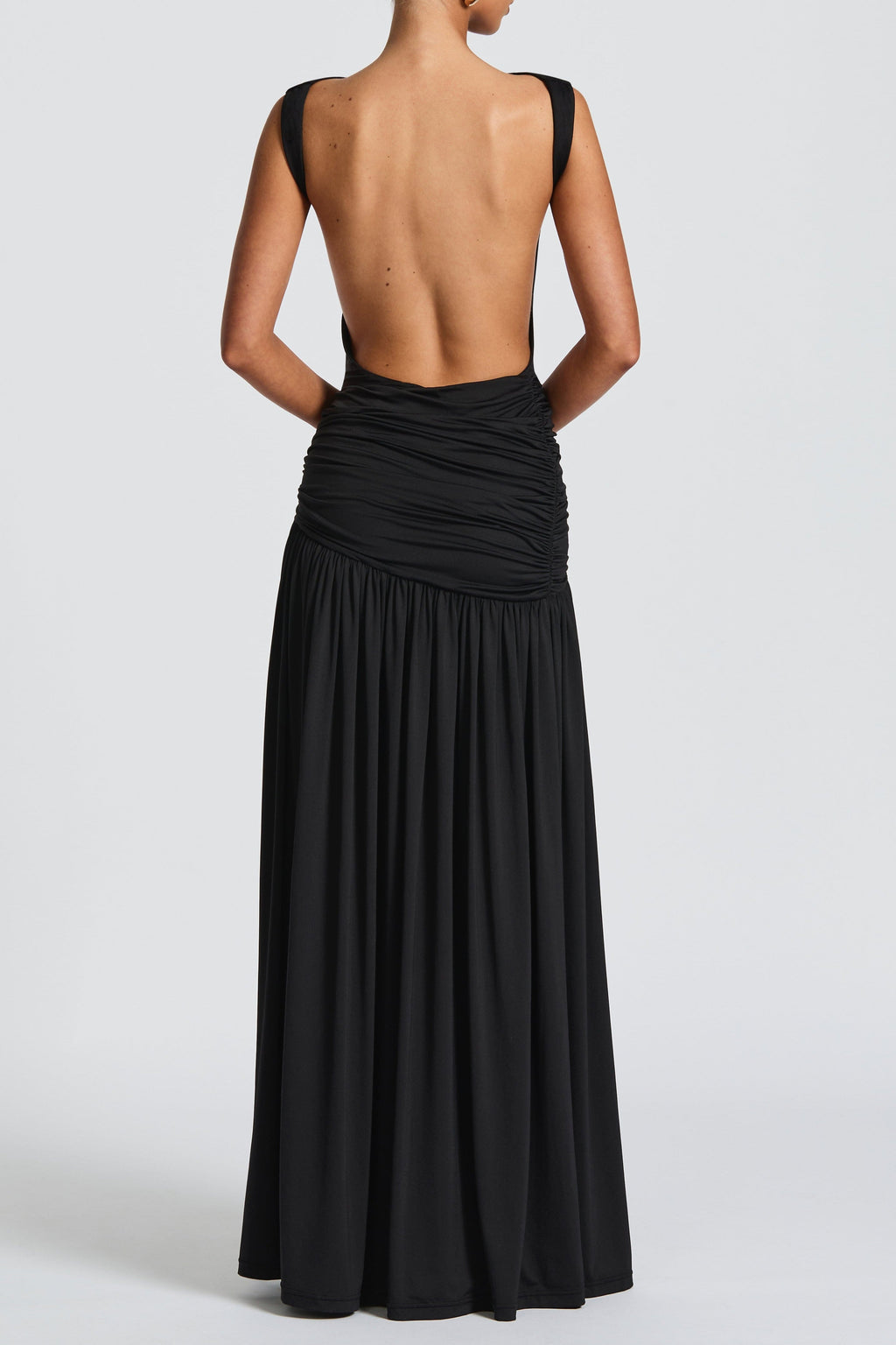 Tori Pleated High Slit Bodysuit - Black Avalabel