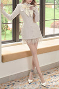 theresa Large bow feather blazer mini dress in white Avalabel