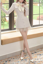 theresa Large bow feather blazer mini dress in white Avalabel