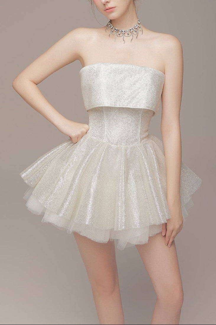 alberta Mesh Tulle strapless Tutu mini dress in apricot Avalabel