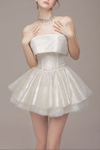 alberta Mesh Tulle strapless Tutu mini dress in apricot Avalabel