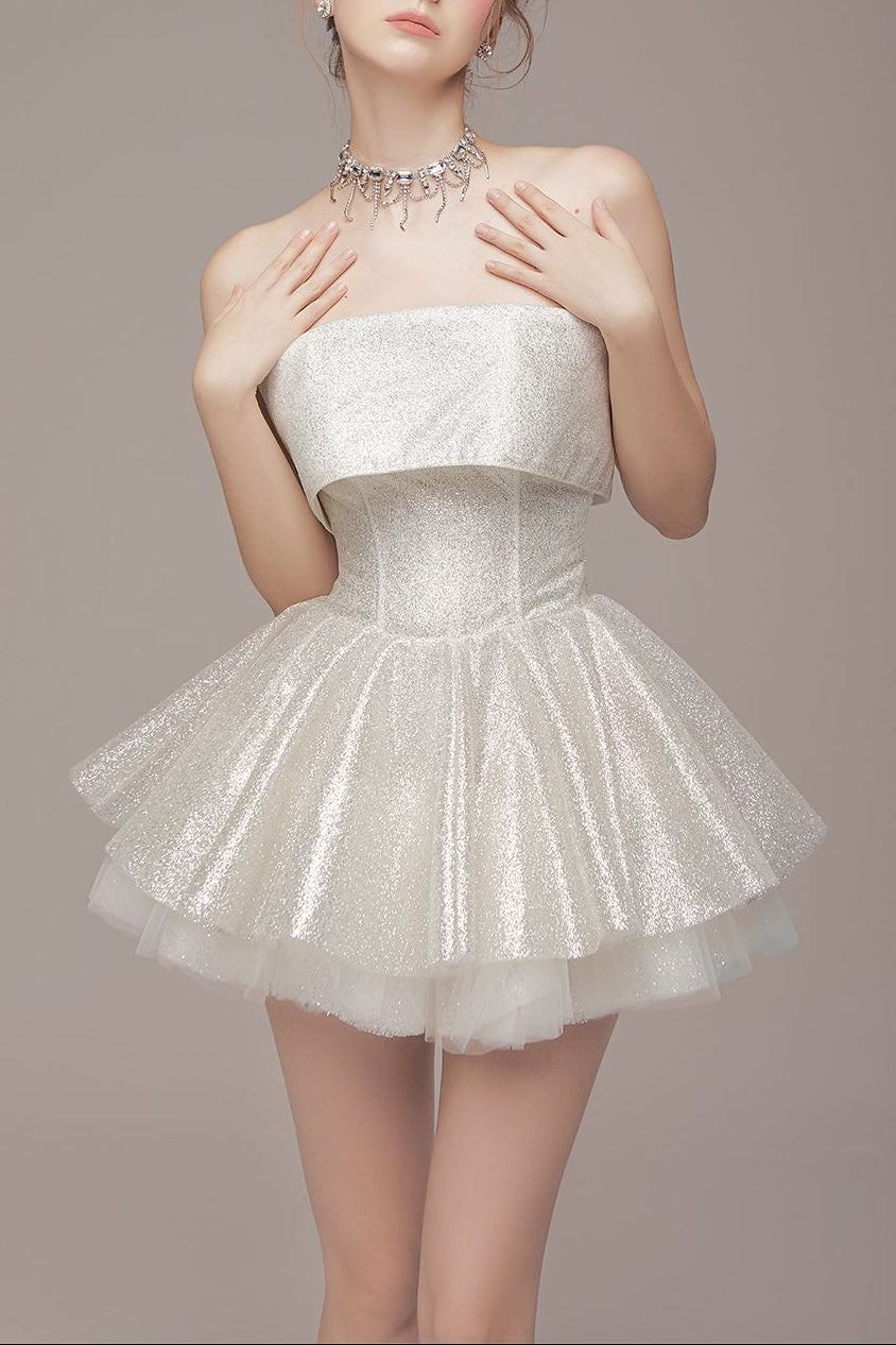 alberta Mesh Tulle strapless Tutu mini dress in apricot Avalabel