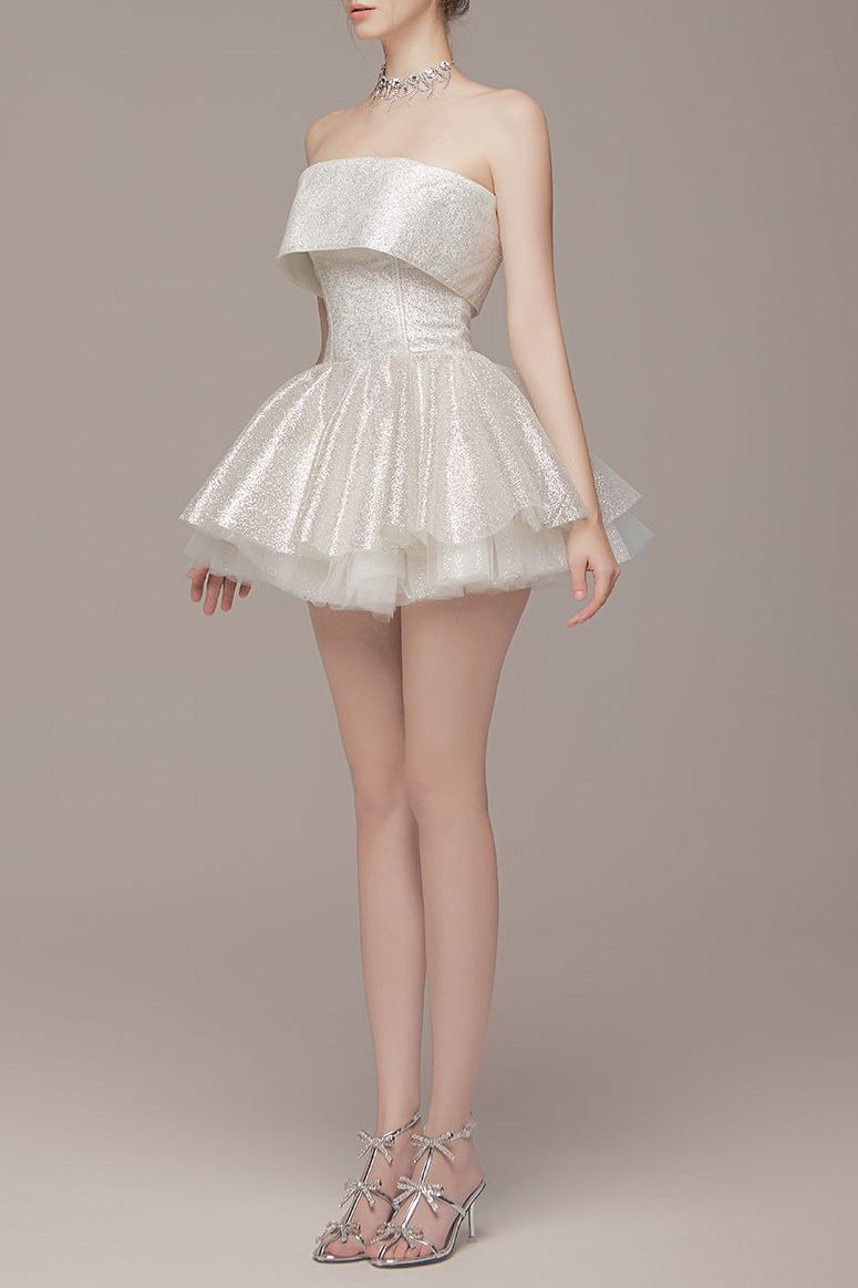 alberta Mesh Tulle strapless Tutu mini dress in apricot Avalabel