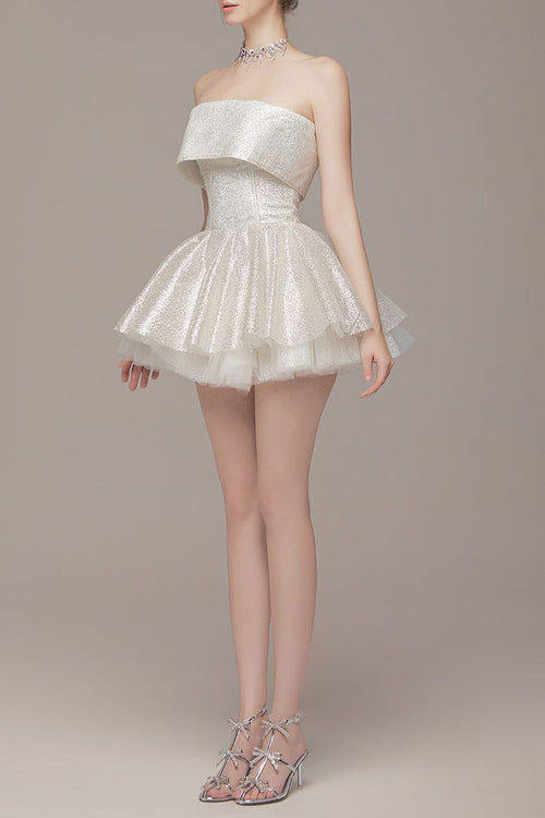 alberta Mesh Tulle strapless Tutu mini dress in apricot Avalabel