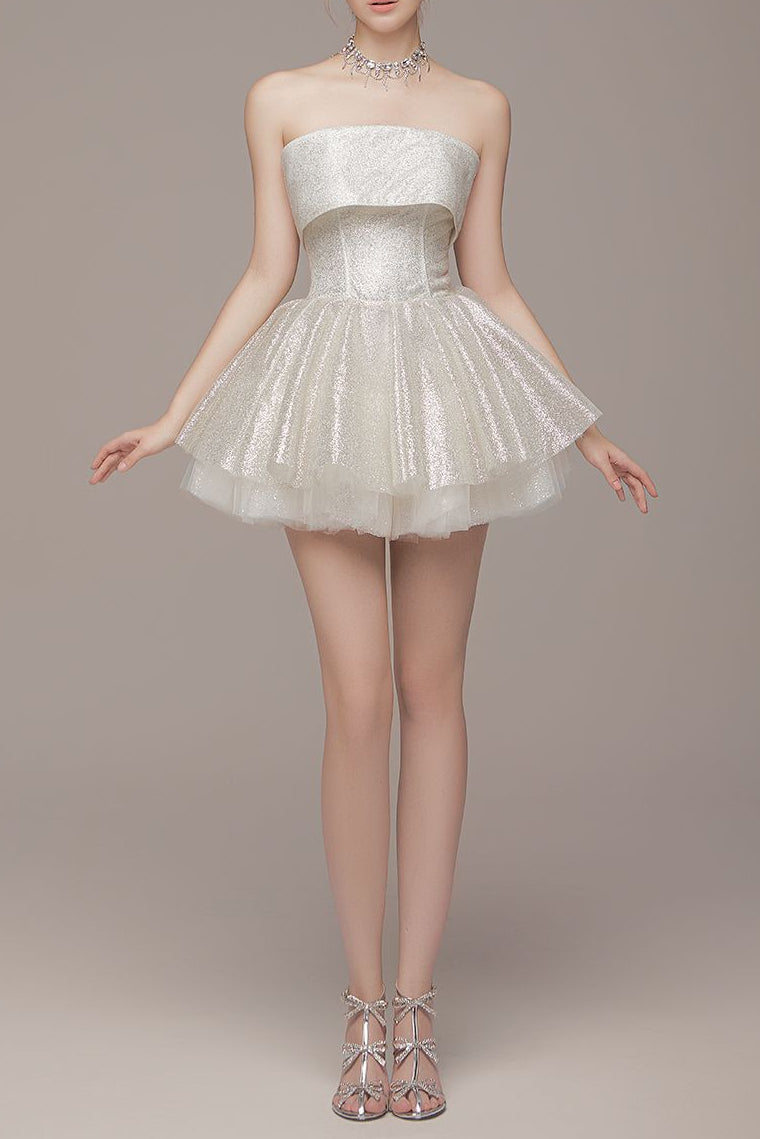 alberta Mesh Tulle strapless Tutu mini dress in apricot Avalabel