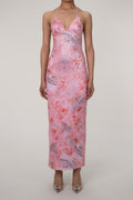 Printed Strappy Butterfly Backless Plunge Sheath Slip Maxi Dress Avalabel