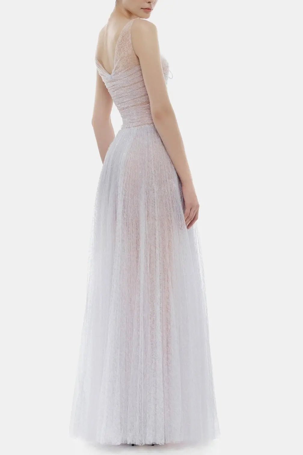 monica violet draped tulle fishbone maxi dress Avalabel