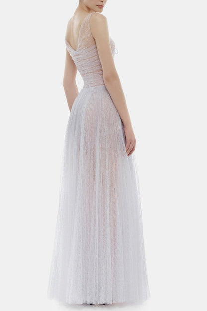 monica violet draped tulle fishbone maxi dress