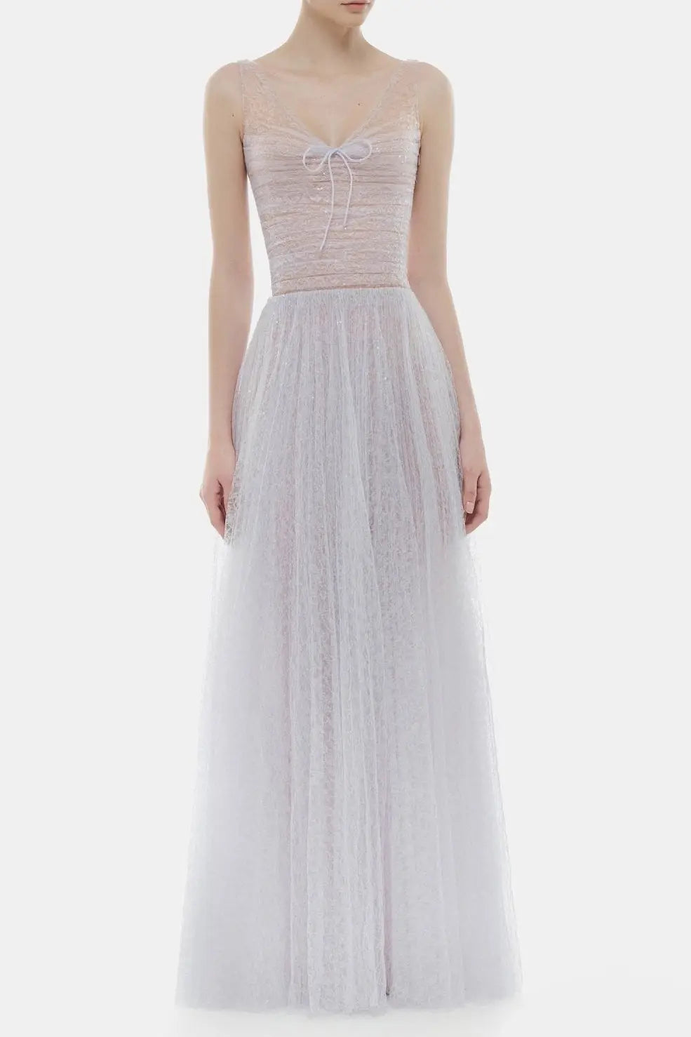 monica violet draped tulle fishbone maxi dress Avalabel