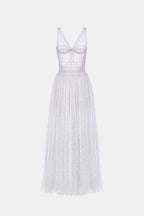 monica violet draped tulle fishbone maxi dress Avalabel