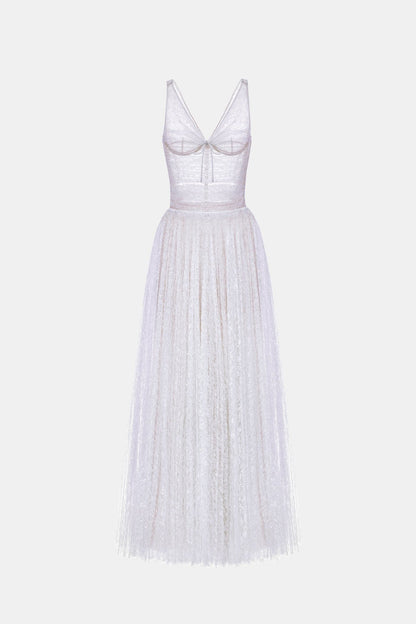 monica violet draped tulle fishbone maxi dress