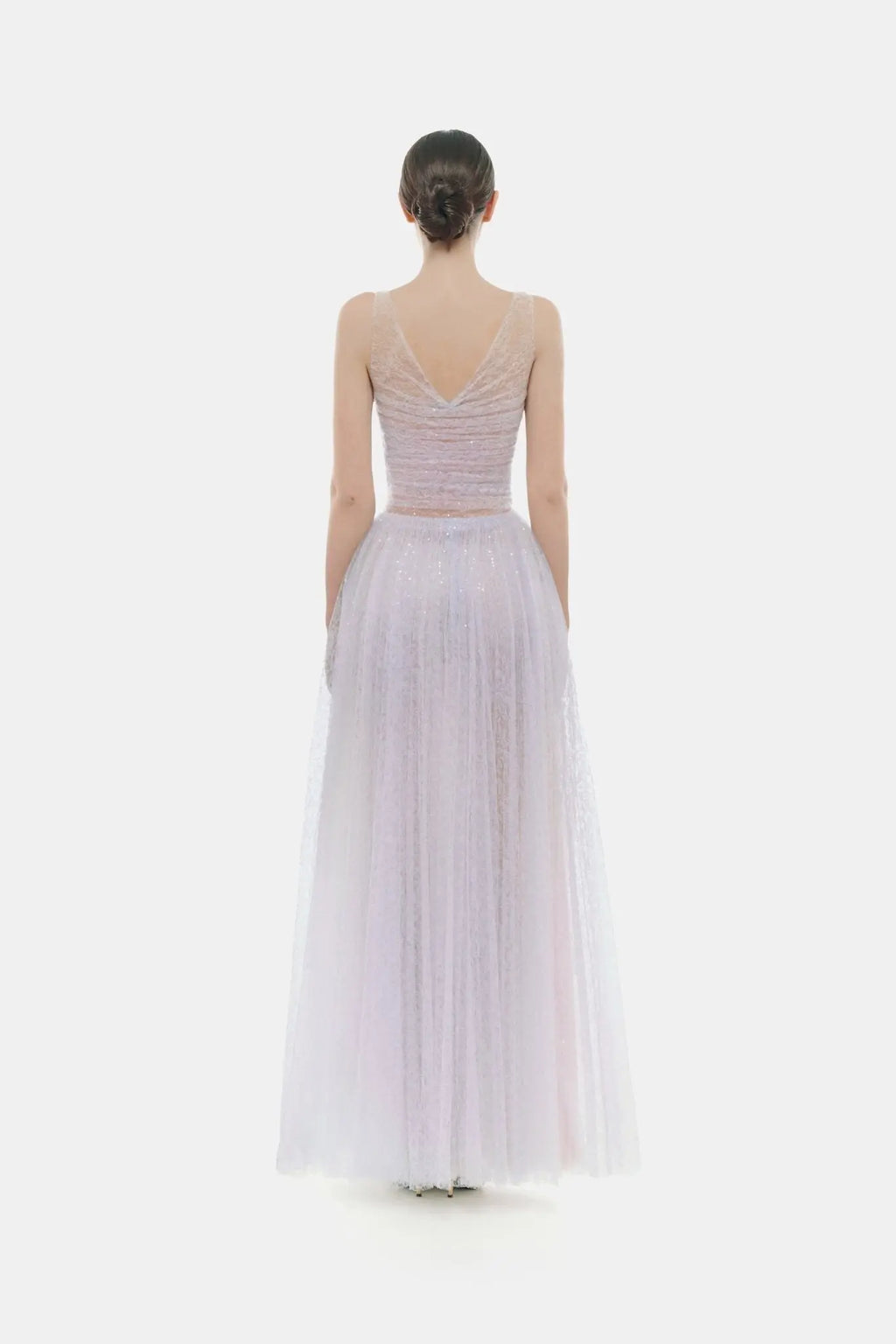 monica violet draped tulle fishbone maxi dress Avalabel