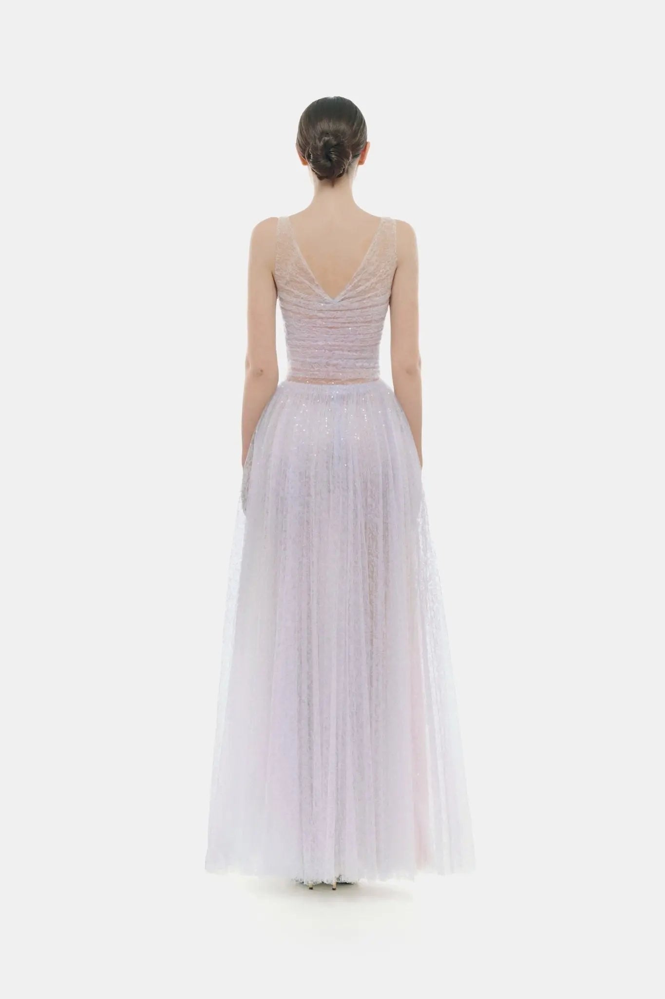 monica violet draped tulle fishbone maxi dress Avalabel