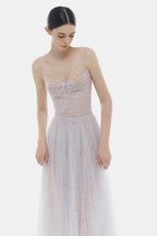 monica violet draped tulle fishbone maxi dress Avalabel
