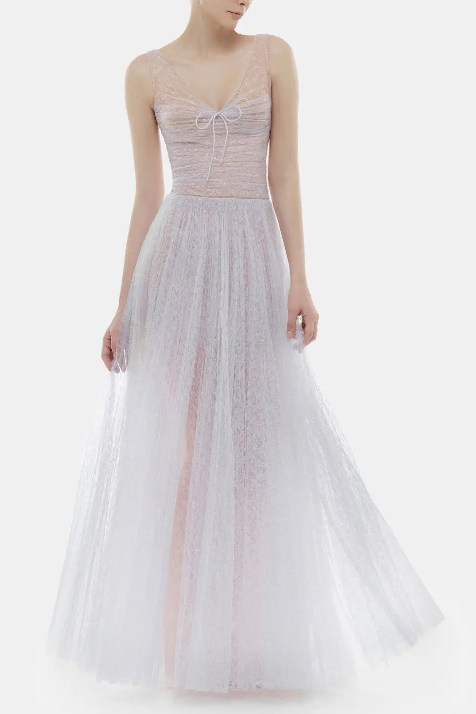 monica violet draped tulle fishbone maxi dress Avalabel