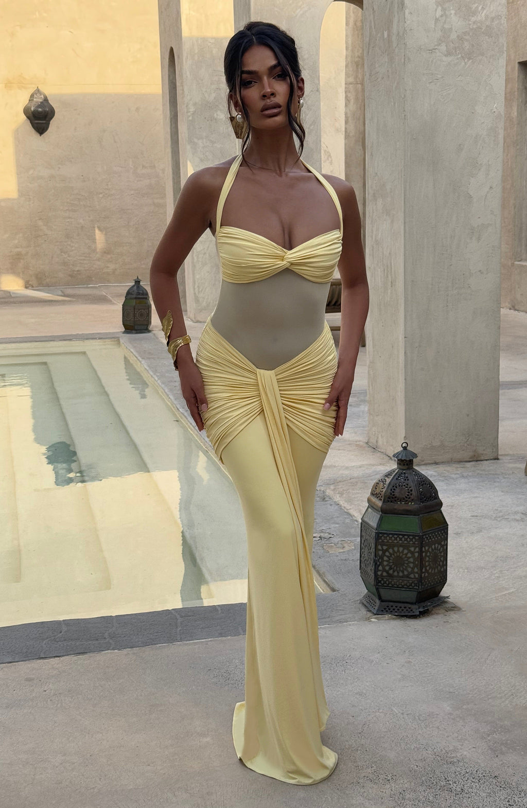 Vixen Pleated Bandage Maxi Dress - Lemon Avalabel