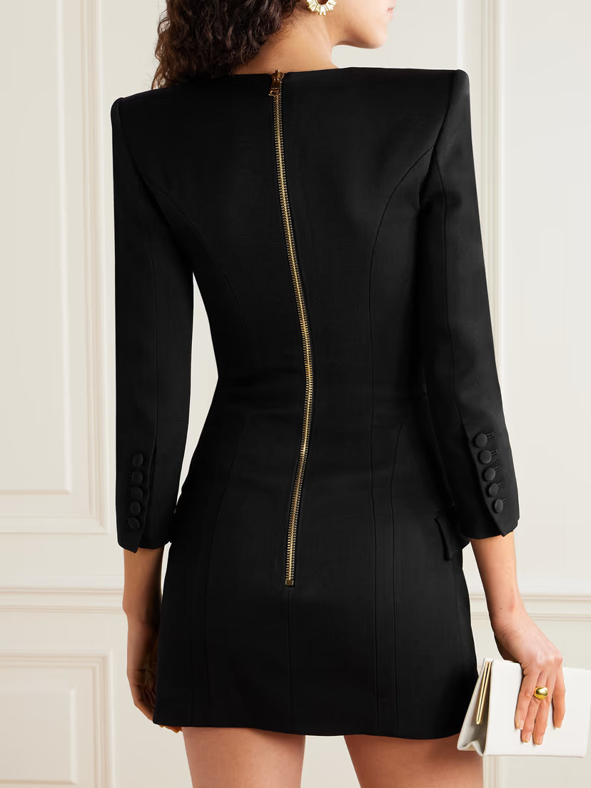 natividad Button-embellished Cotton-twill Mini Dress in black Avalabel