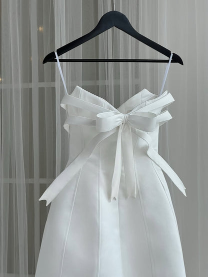 White Bow Embellished Strapless Mini Dress