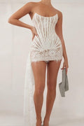 White Lace Corset Draped Mini Dress Avalabel