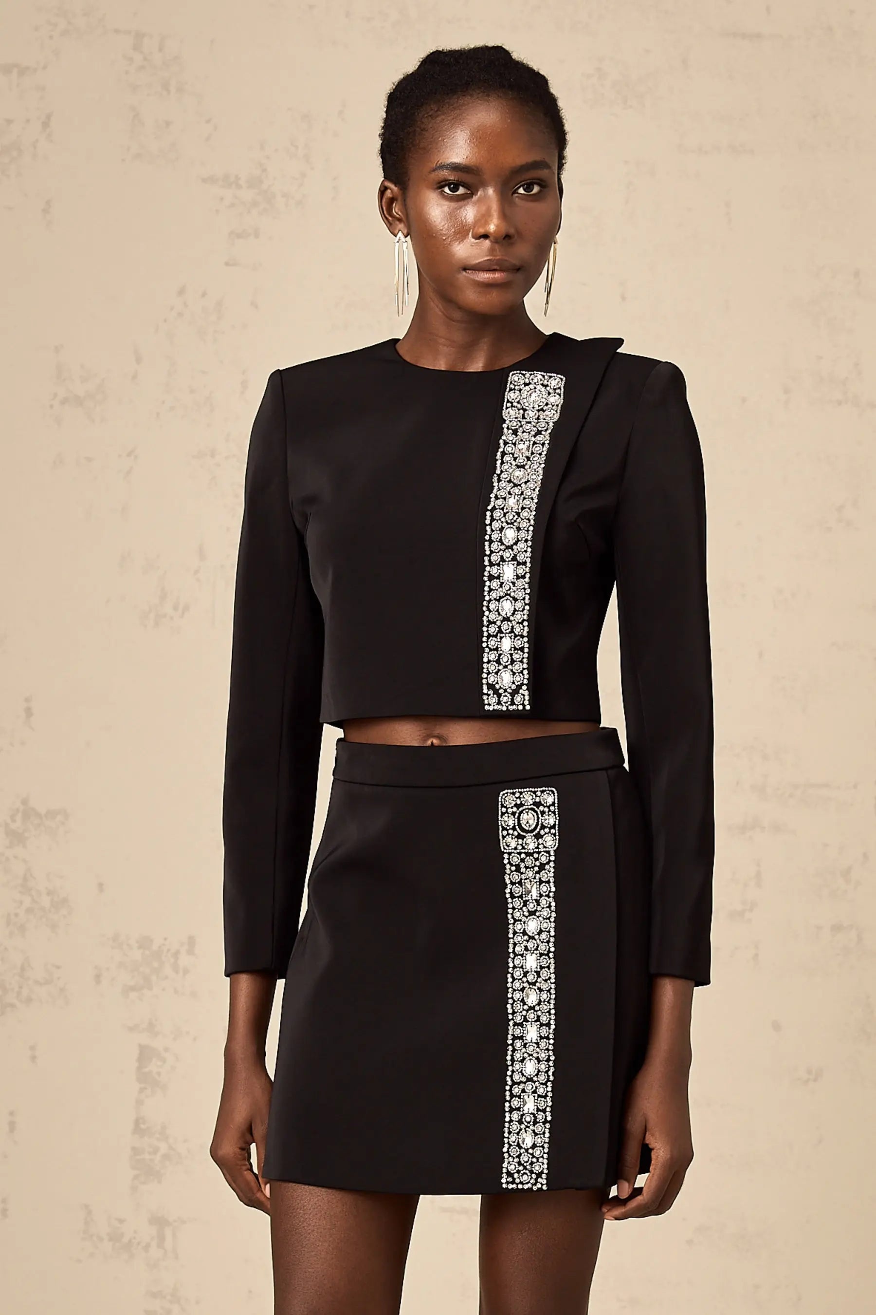 sylvia Crystal Embellishment Side Slit Skirt & Top Set Avalabel