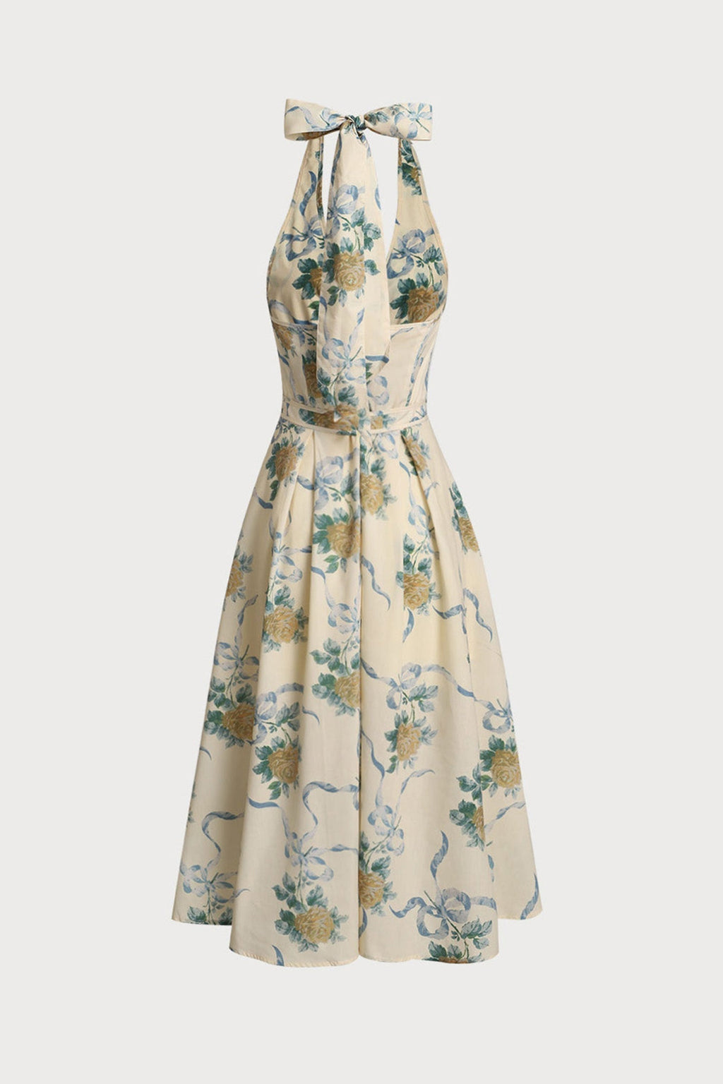 Deirdre Floral Print Deep V Neck Midi Dress in Yellow Avalabel