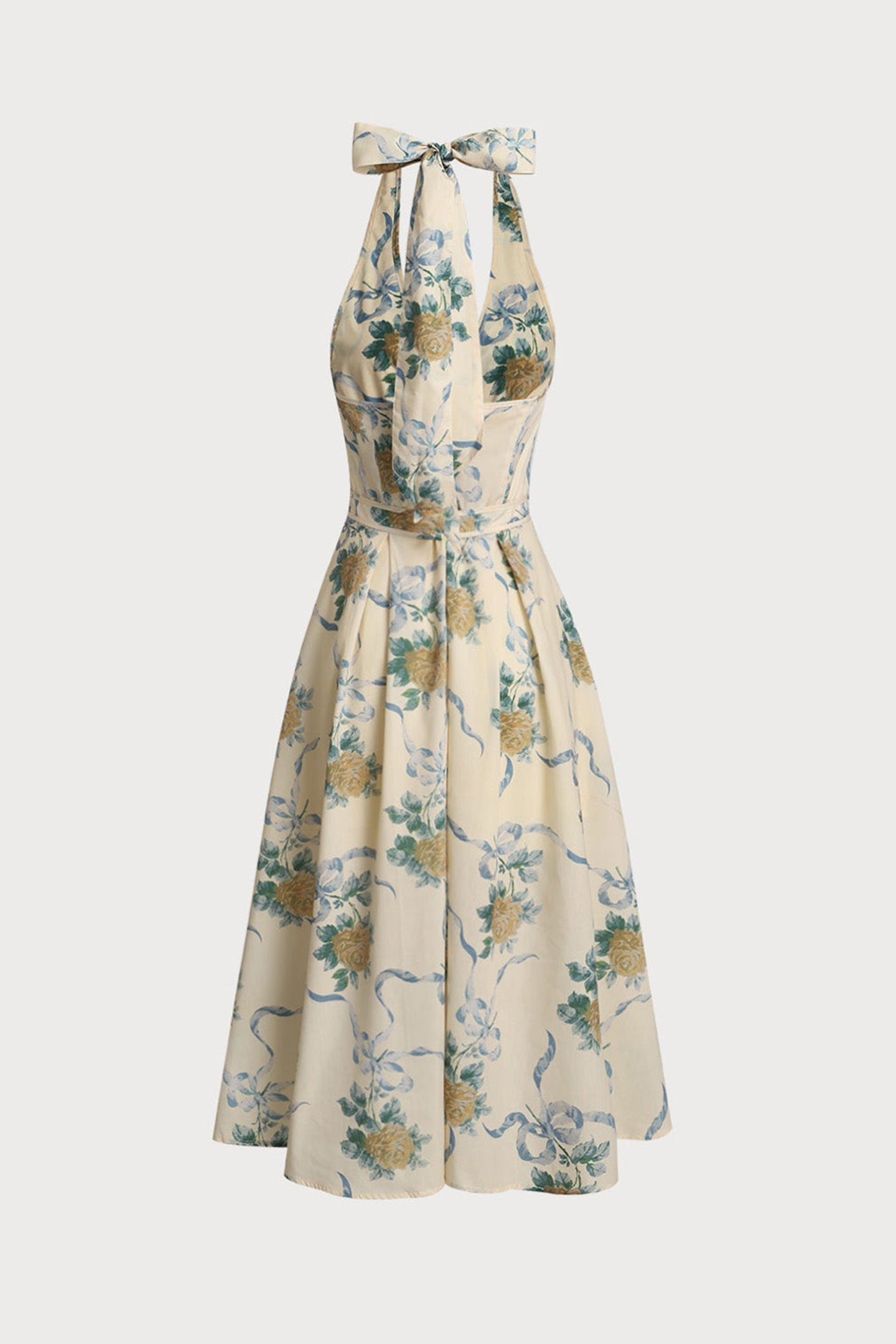 Deirdre Floral Print Deep V Neck Midi Dress in Yellow Avalabel