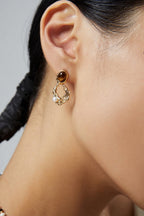 Tiger Eye Stone Pearl Irregular Wavy Hollow Gold Drop Earrings Avalabel