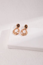 Tiger Eye Stone Pearl Irregular Wavy Hollow Gold Drop Earrings Avalabel