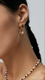 Tiger Eye Stone Pearl Irregular Wavy Hollow Gold Drop Earrings Avalabel