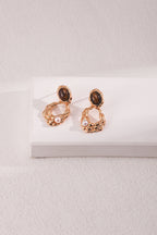 Tiger Eye Stone Pearl Irregular Wavy Hollow Gold Drop Earrings Avalabel