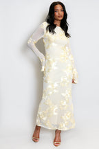 Floral Lace Lined Flute Cuffs Midi Dress Soraya