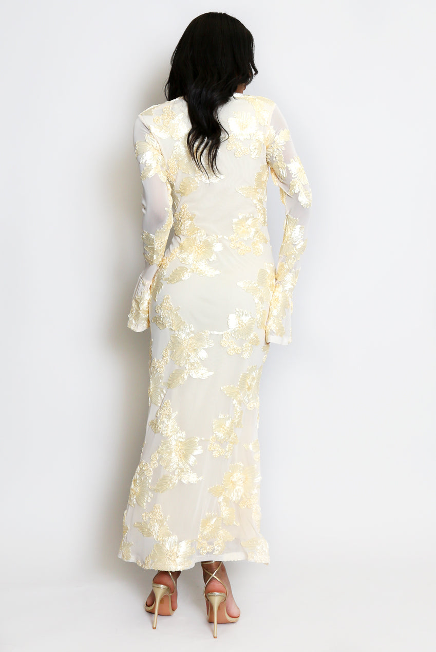 Floral Lace Lined Flute Cuffs Midi Dress Soraya