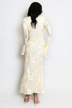 Floral Lace Lined Flute Cuffs Midi Dress Soraya