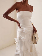 3D Floral Applique Sleeveless Midi Dress in White Avalabel