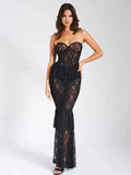 Zen Black Lace Corset Maxi Dress Avalabel