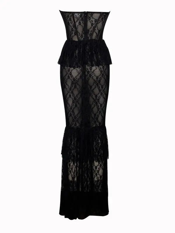 Zen Black Lace Corset Maxi Dress