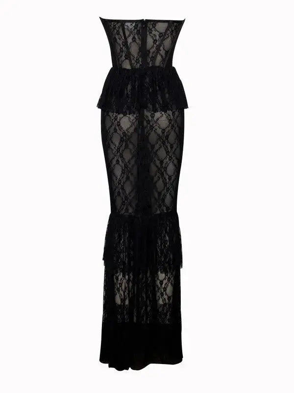 Zen Black Lace Corset Maxi Dress Avalabel