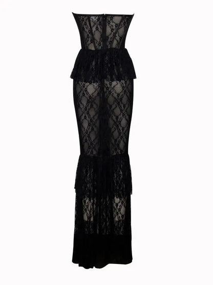 Zen Black Lace Corset Maxi Dress