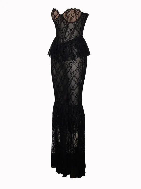 Zen Black Lace Corset Maxi Dress