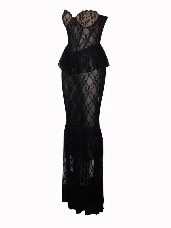 Zen Black Lace Corset Maxi Dress Avalabel
