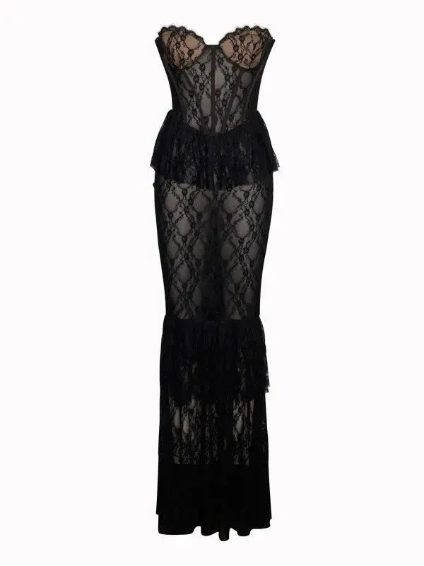 Zen Black Lace Corset Maxi Dress Avalabel