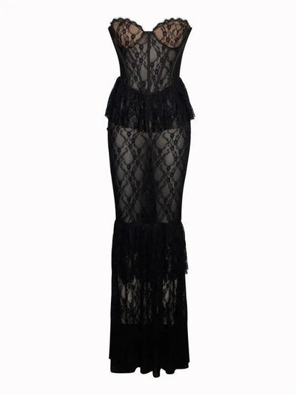 Zen Black Lace Corset Maxi Dress