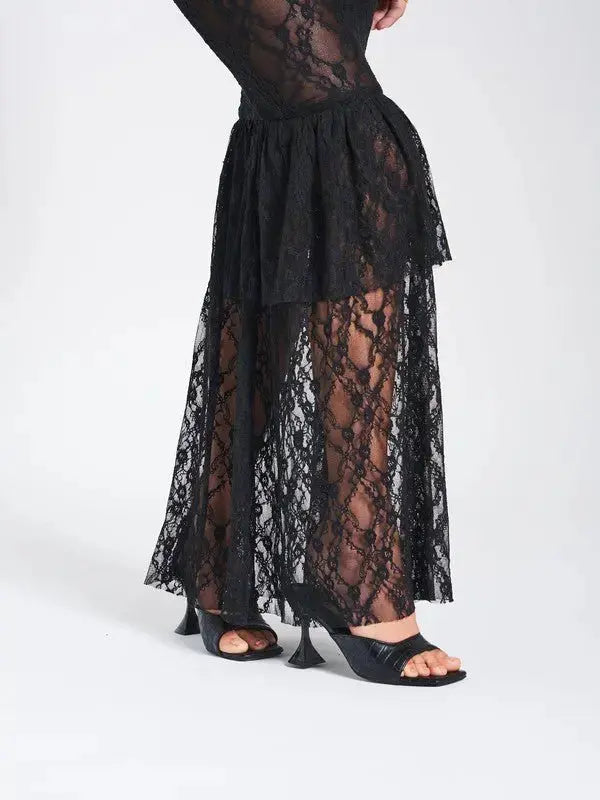 Zen Black Lace Corset Maxi Dress Avalabel