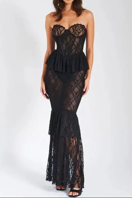Zen Black Lace Corset Maxi Dress Avalabel